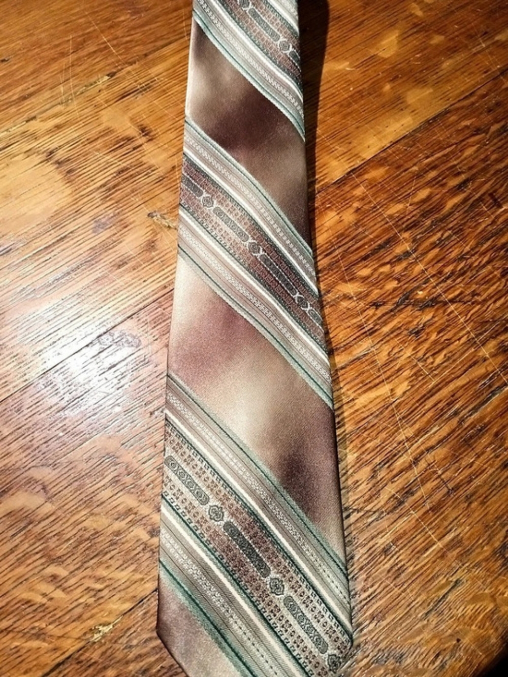 Wembley Striped Tie in Brown & Green Like New